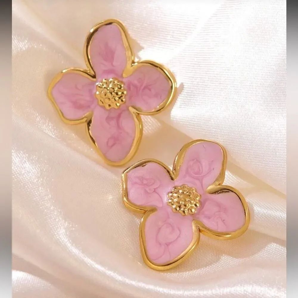 Pink flower Earrings Q985